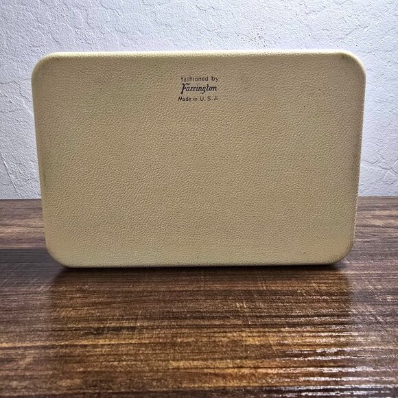 Vintage MCM Farrington Travel Size Cream Floral Jewelry Box Blue Velvet Lining - Picture 11 of 15